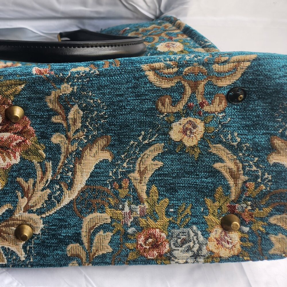 MCW Carpet Bag - Carpet Tote Bag - Laptop Work Tote - Shoulder Bag - Floral Teal - Picture 4 of 4